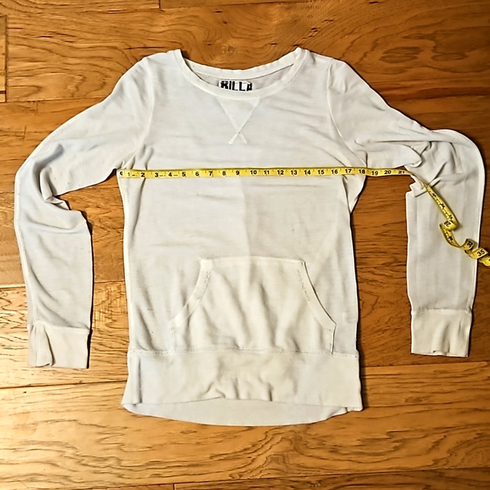 Billabong Sheer Long Sleeve Top White Shirt Large Kangaroo Pocket Women's - Picture 3 of 6